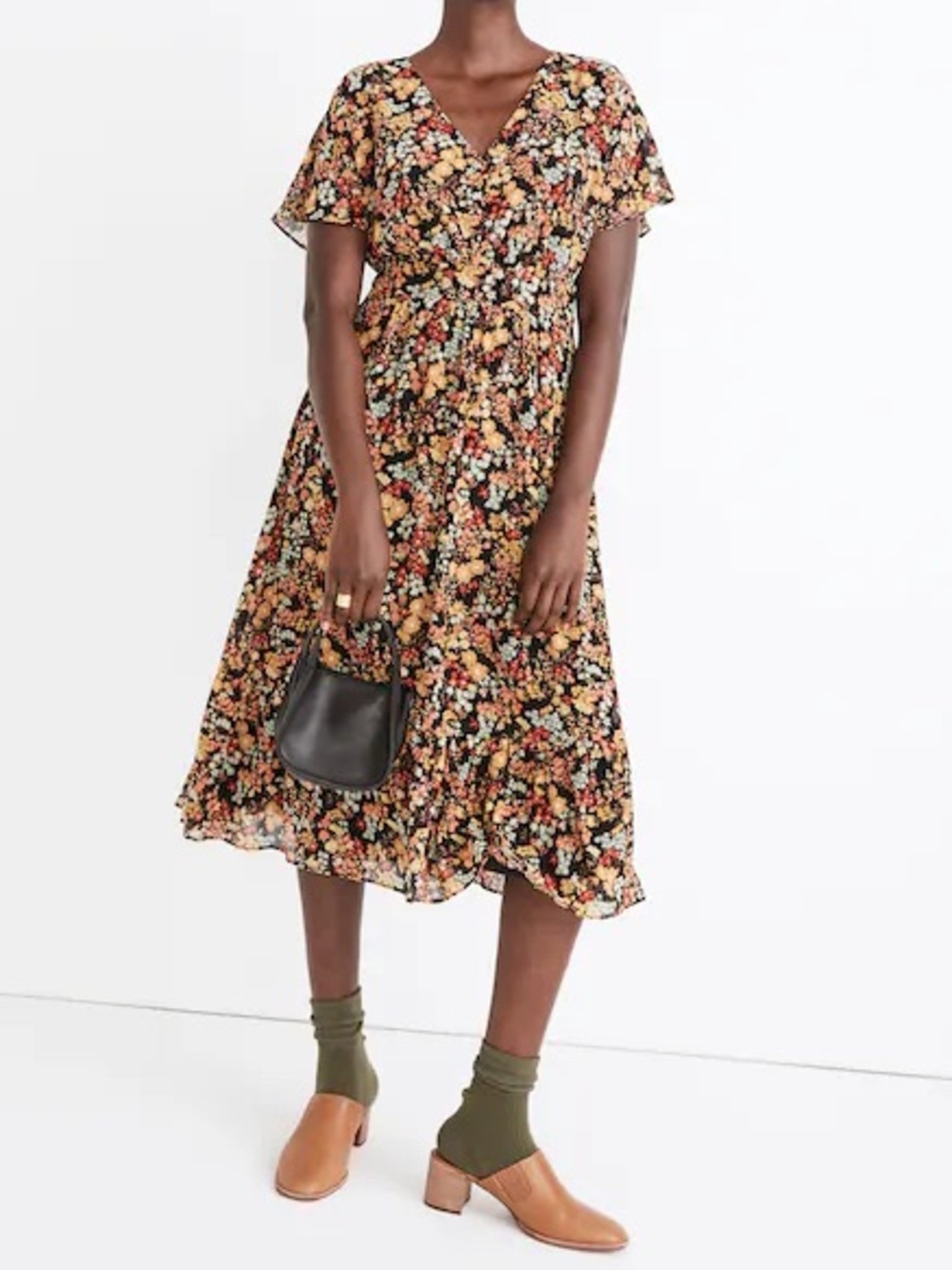 Women’s Madewell Dolman-Sleeve Ruffle-Hem Midi Dress in Flower Garden Size 8